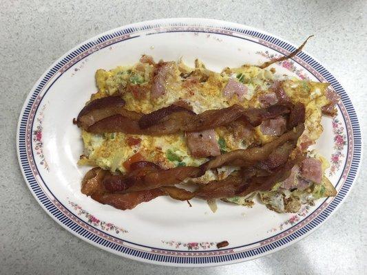 Omelet with bacon.