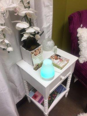 Some decoration and soothing aromas at Kimberly's spa treatment area