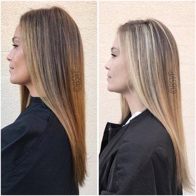 2nd Balayage Application. Warm Balayage to Cool Tone Balayage. Beauty Studio by Veronica Best Hair Salon in Palm Beach Gardens Fl.