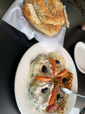 mixed appetizer platter and homemade bread