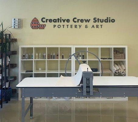 We created this acrylic lobby logo for Creative Crew Studio.