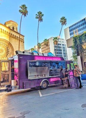 Taco truck in the Line Hotel parking lot.