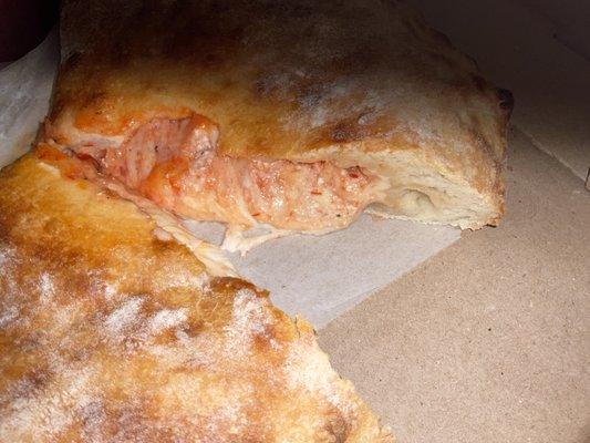 Inside cheese calzone