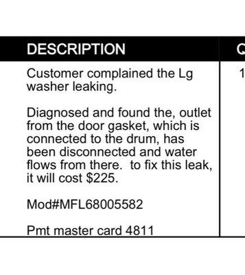 Here is the snapshot of the diagnostic invoice.