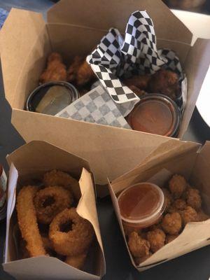 Chicken wings and onion rings for game time!!