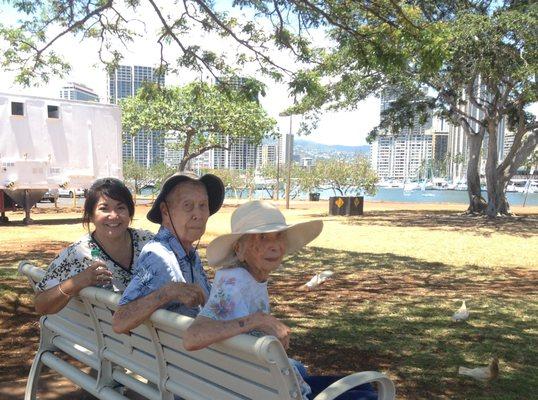 Caregiver Lei with Mr. and Mrs. Mori