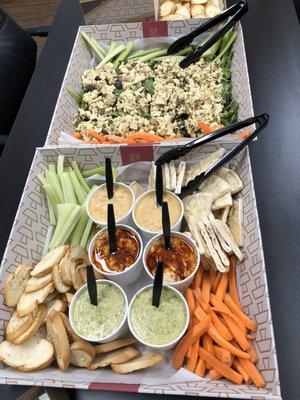 Hummus 3 Ways and our homemade chicken salad salad