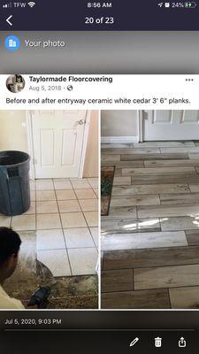 Before and after of my entryway! Tile was done and very happy with outcome !