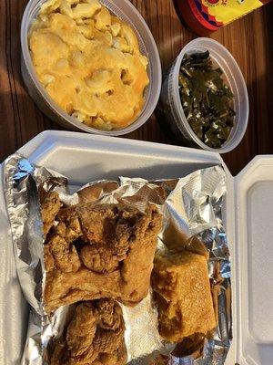 2 Piece Buttermilk Fried Chicken Macaroni and Cheese Collard Greens