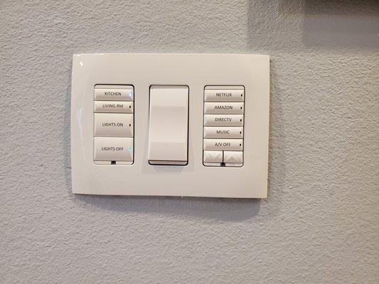 Smart lighting control along with A/V automation right at the light switch.