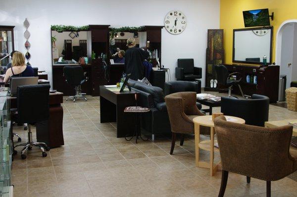 Safa's Salon invites you to relax  amid our  manicure stations and Gulfstream Full Massage Pedicure chairs (not shown).