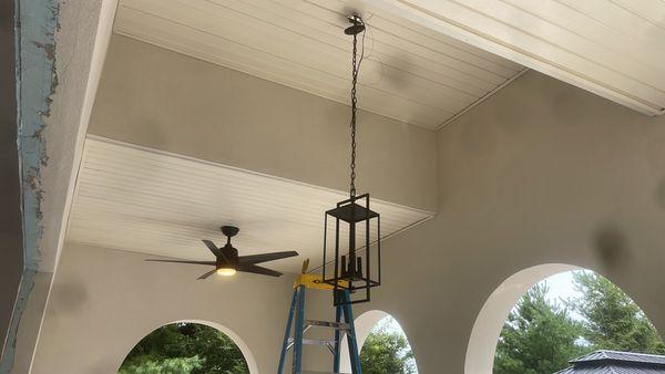 Chandelier and fan install for pool house !