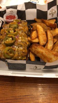 Hot diggity gator dog with wedge fries