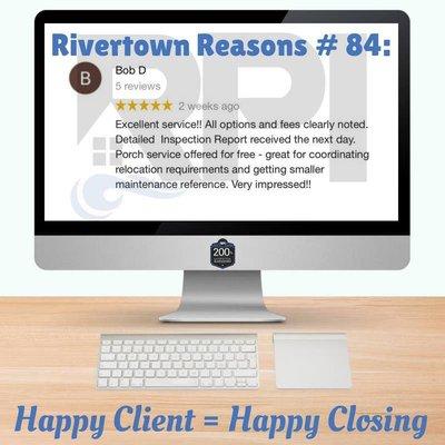 RIVERTOWN REASONS #84: A happy client = A happy closing! Thank you Bob D. for the great review! #WhyRPIWednesday #RivertownReasons