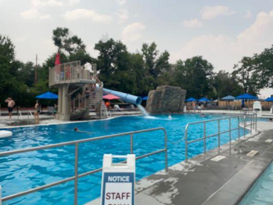 Nice high jump and rock climbing wall into pool