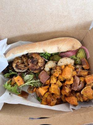 Grilled Shrimp sandwich with roasted sweet potatoes!!