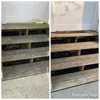 Exterior wood steps. Before and after.