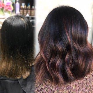 Balayage and low-lighting application to create LOTS of deep with a subtle vibrance.