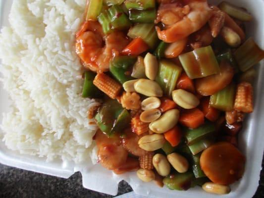 Kung Pao shrimp with white rice