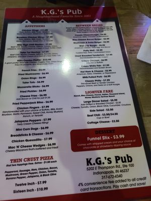 Front of menu