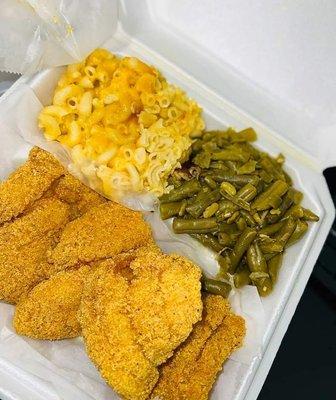 Fried Catfish, Macaroni/Cheese and Green Beans