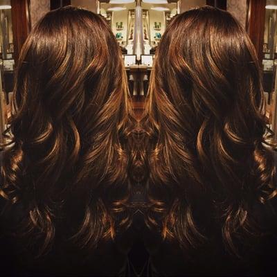 Chocolate brown balayage caramel highlights