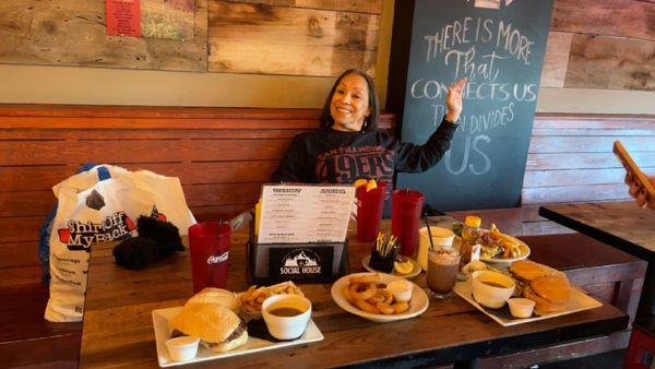 French dip and bacon burger