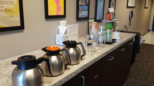 Free coffee, water & selection of teas