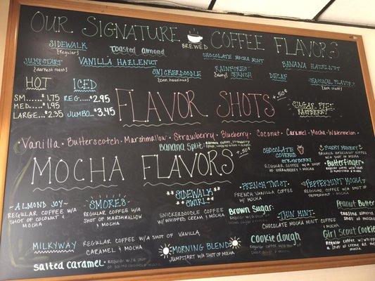 Coffee menu...lotza flavors!