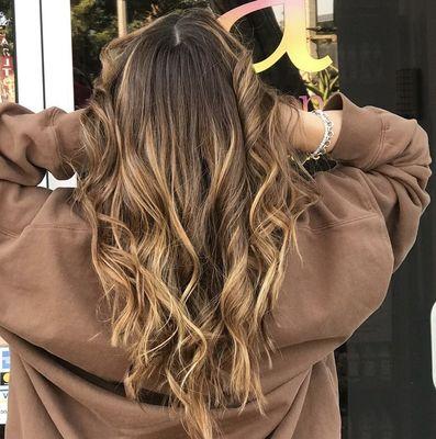 Balayage, long layers haircut & style