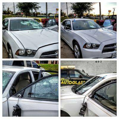 Before and afters of glass vandalism work performed by Xtreme Autoglass Pros Dallas!