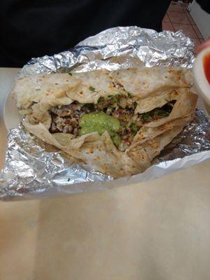 Inside carne asada super burrito