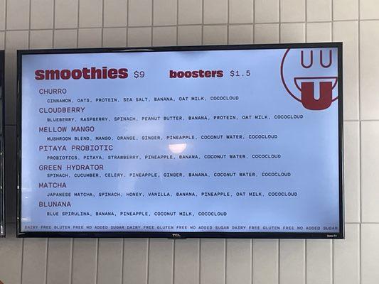 Smoothie menu