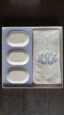 Monogrammed soap and towel