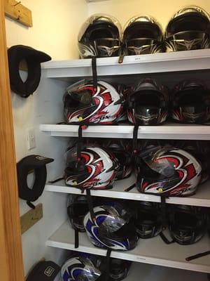 Rental Helmets and neck collars ranging from size XSmall to XLarge