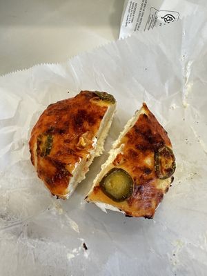 Cheddar jalapeño bagel with veggie cream cheese