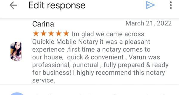 Review of customer from Google