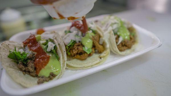 1 Carne Asada & 2 Pastor tacos with everything