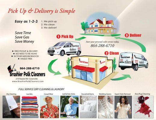 Side one of our Free Pickup and Delivery Flyer explanation flyer