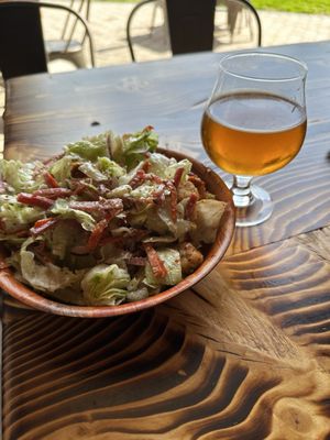 Grinder salad with Back Wood's IPA