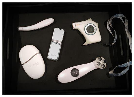 Some of the hi-tech devices we use. Zeno, Opal, BT Therapeutic Analyze, "Non-surgical Face Lift", Eye Treatment Pen.