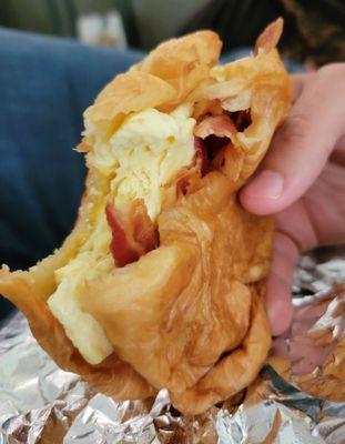 Bacon egg and cheese on croissant