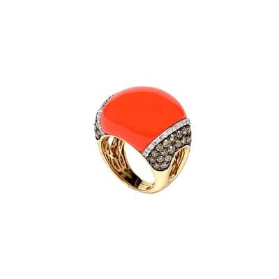 Dabakarov Coral Ring with Cognac Diamonds