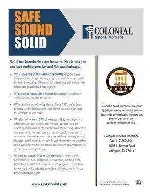 Not all mortgage lenders are the same. Here is why you can have confidence in Colonial National Mortgage.