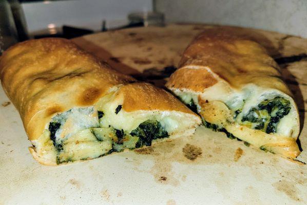 Spinach Roll hot off my pizza stone.