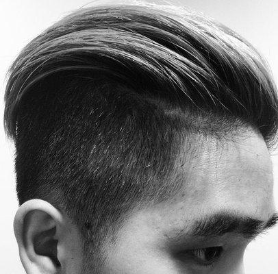 Mens Under cut. Cut with straight shears throughout entire haircut.