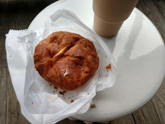 Iced coffee, egg & cheese croissant