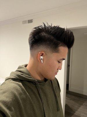 Mid drop fade pompadour by Juan Cuevas