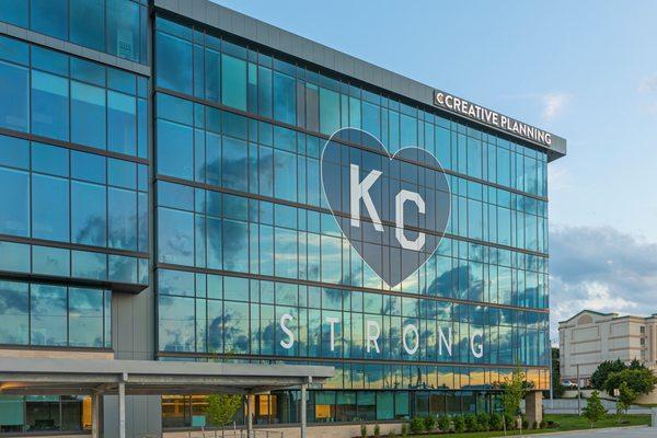 Creative Planning's Overland Park Headquarters with KC Strong support message.