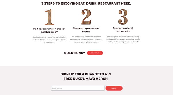 This is a section of the restaurant week website